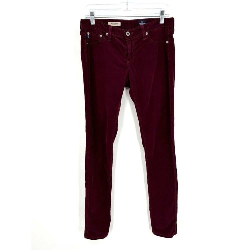 AG ADRIANO GOLDSCHMIED Burgundy Corduroy The Legging Super Skinny Jeans Size 28